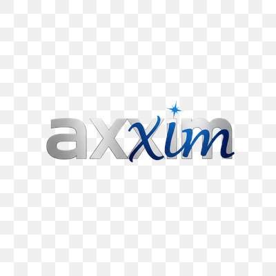 Axxxim Brand Logo with Metallic and Script Typography