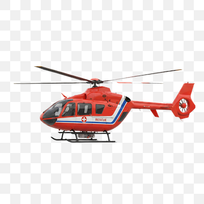 Red Rescue Helicopter with Medical Cross on Transparent Background