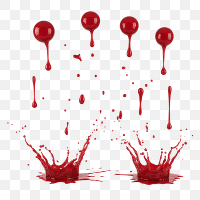 Dynamic Red Liquid Splashes and Drops on Transparent Background