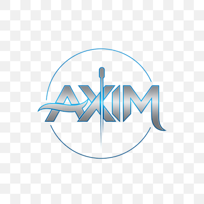 AXIM Metallic Logo with Sword Element and Blue Circle Frame
