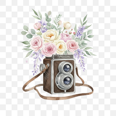 Timeless Blooms: Vintage Camera Floral Watercolor