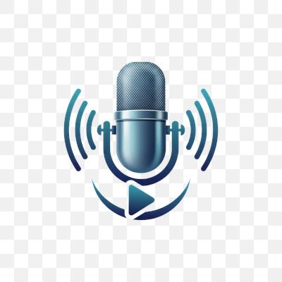 Podcast Mic with Sound Waves and Play Button