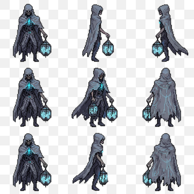 Undead Lantern Bearer Pixel Art Sprite Sheet