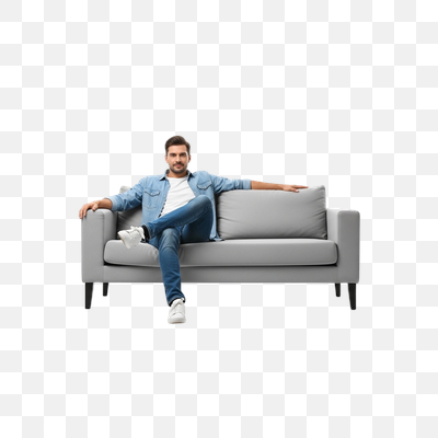 Relaxed Man on Modern Grey Sofa