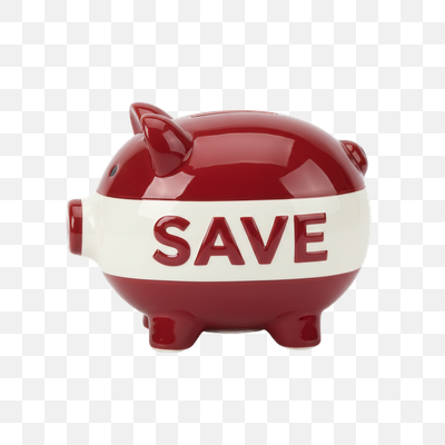 Red and White Piggy Bank with 'SAVE' Message