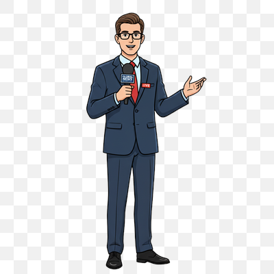 Smiling Cartoon News Reporter Delivering Live Broadcast