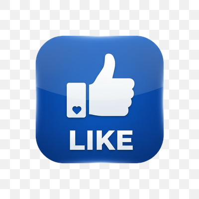 Glossy Blue 'Like' Social Media Icon with Thumbs Up and Heart