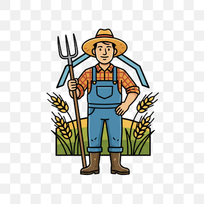 Friendly Cartoon Farmer in Wheat Field
