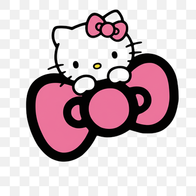 Hello Kitty Peeking Over a Big Pink Bow