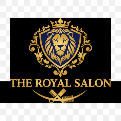 The Royal Salon Logo with Crowned Lion and Grooming Tools