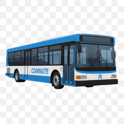 Modern Blue and White Commute Bus on White Background
