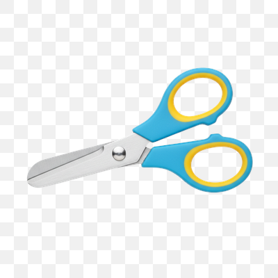 Colorful Blue and Yellow Children's Safety Scissors on White Background
