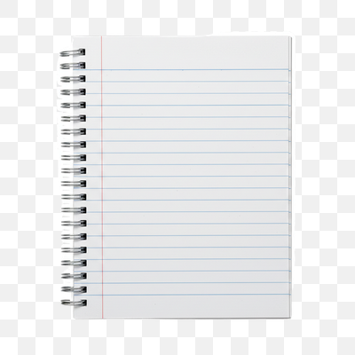 Blank Ruled Spiral Notebook on Transparent Background