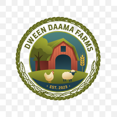 Dween Daama Farms Rustic Circular Logo with Barn and Animals