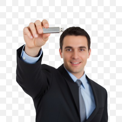 Professional Man Presenting a USB Flash Drive