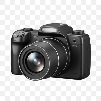 Sleek Black Digital Camera on Reflective Surface