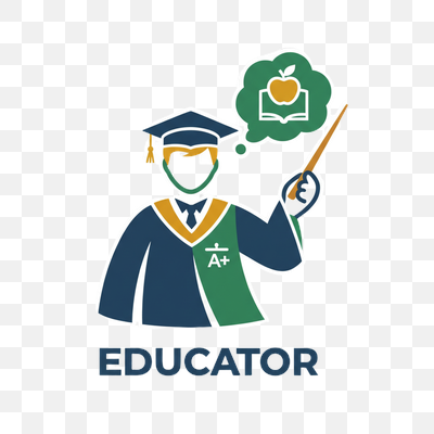Stylized Educator Icon with Learning Symbols