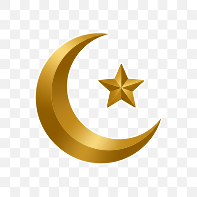 Golden Islamic Crescent Moon and Star Symbol on White