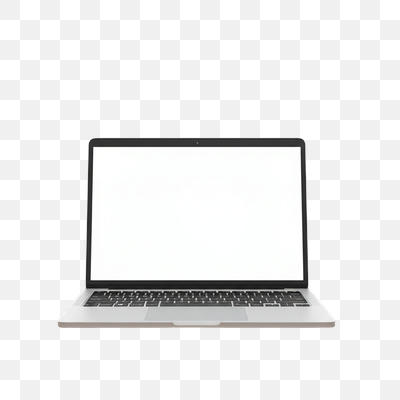 Modern Silver Laptop with Blank White Screen on Isolated Background