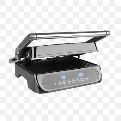 Modern Black Electric Grill with Digital Controls and Stainless Steel Handle
