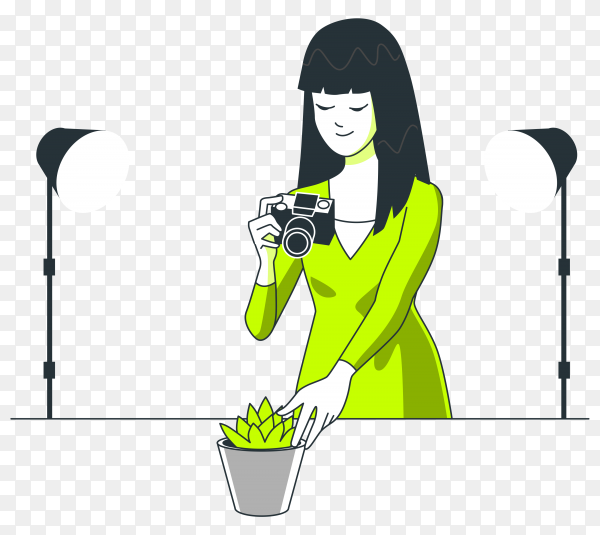 Woman takes a picture of flowers illustration vector PNG