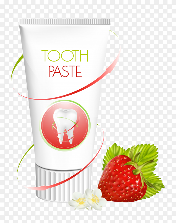 Tube of toothpaste with strawberry on transparent background PNG