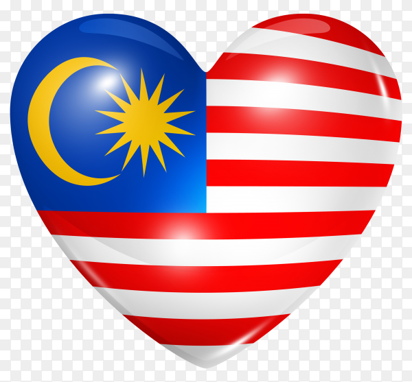 Malaysia flag in heart shape on transparent background PNG