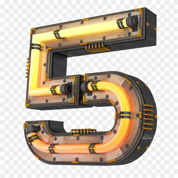 Number five neon light 3d rendering illustration on transparent background PNG